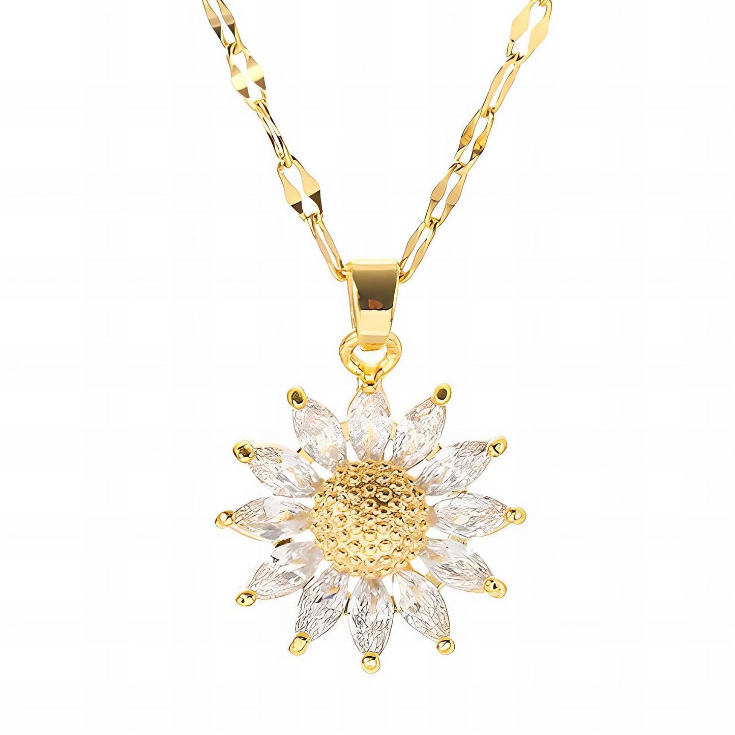 Sunflower 18K Gold Plated Steel and Simulated Diamond Necklace