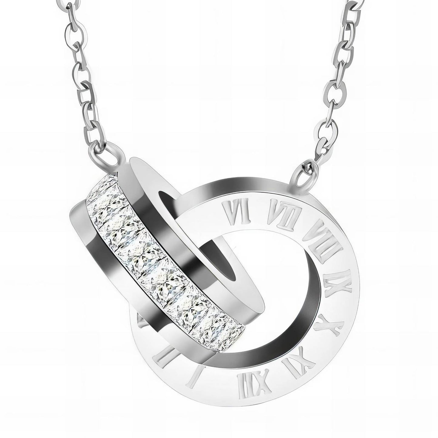 Stainless Steel Double Ring Silver Necklace