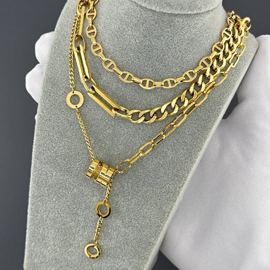 3 Piece Cuban Gold Necklace Set