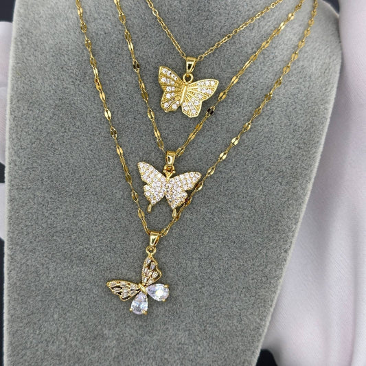 3 Piece Butterfly Gold Necklace