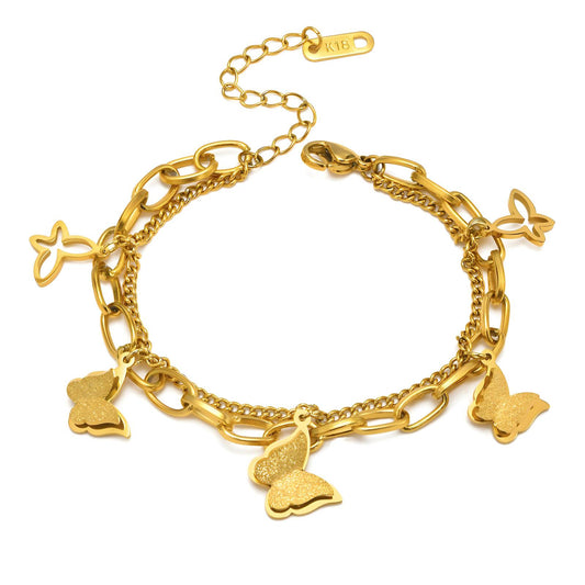 Butterfly Charm 18K Gold Plated Steel Bracelet