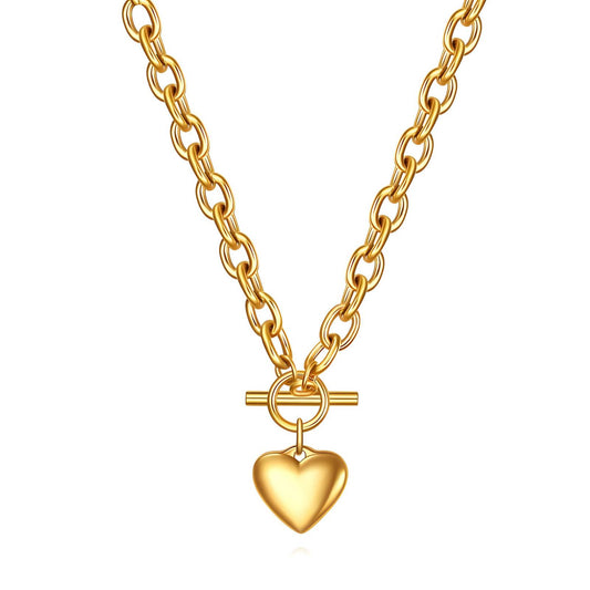 Anchored Heart 18K Gold Plated Steel Necklace