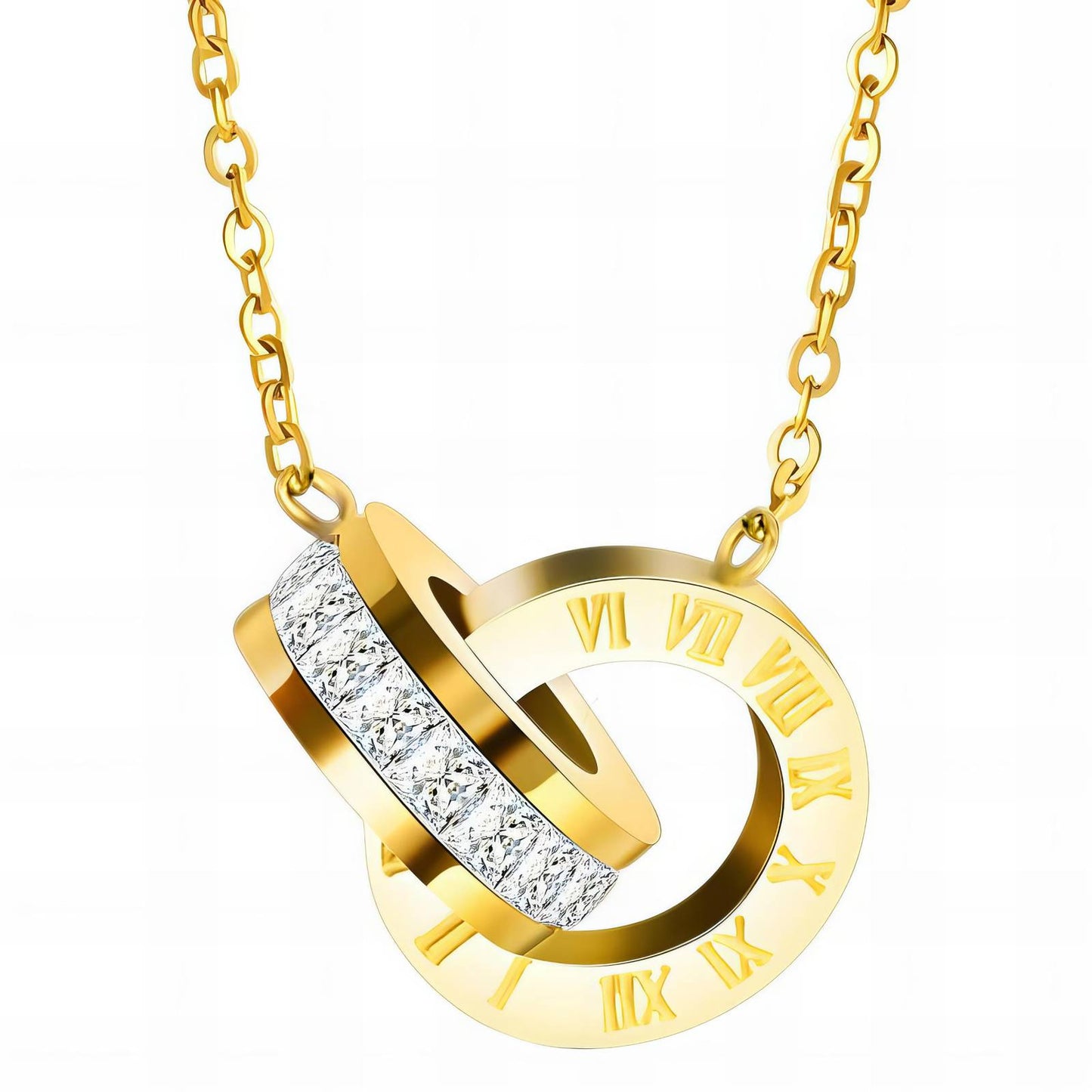 Double Ring 18K Gold Plated Steel Necklace