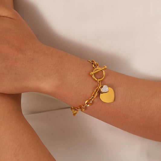 Heart Toggle 18K Gold Plated Steel Bracelet
