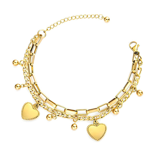 18K Gold Plated Steel Hearts Bracelet