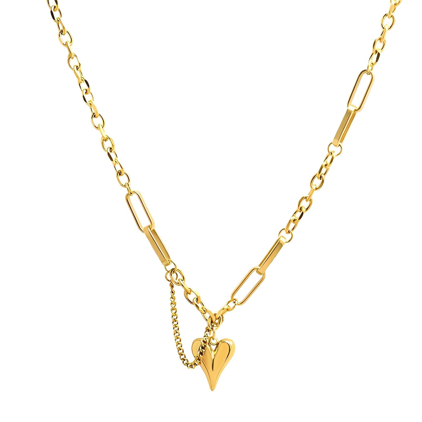 Heart & Links 18K Gold Plated Steel Necklace