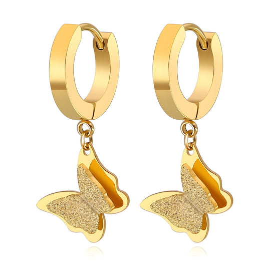 Butterfly 18K Gold Plated Steel Hoop Earrings