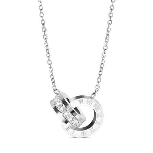 Stainless Steel Double Ring Silver Necklace