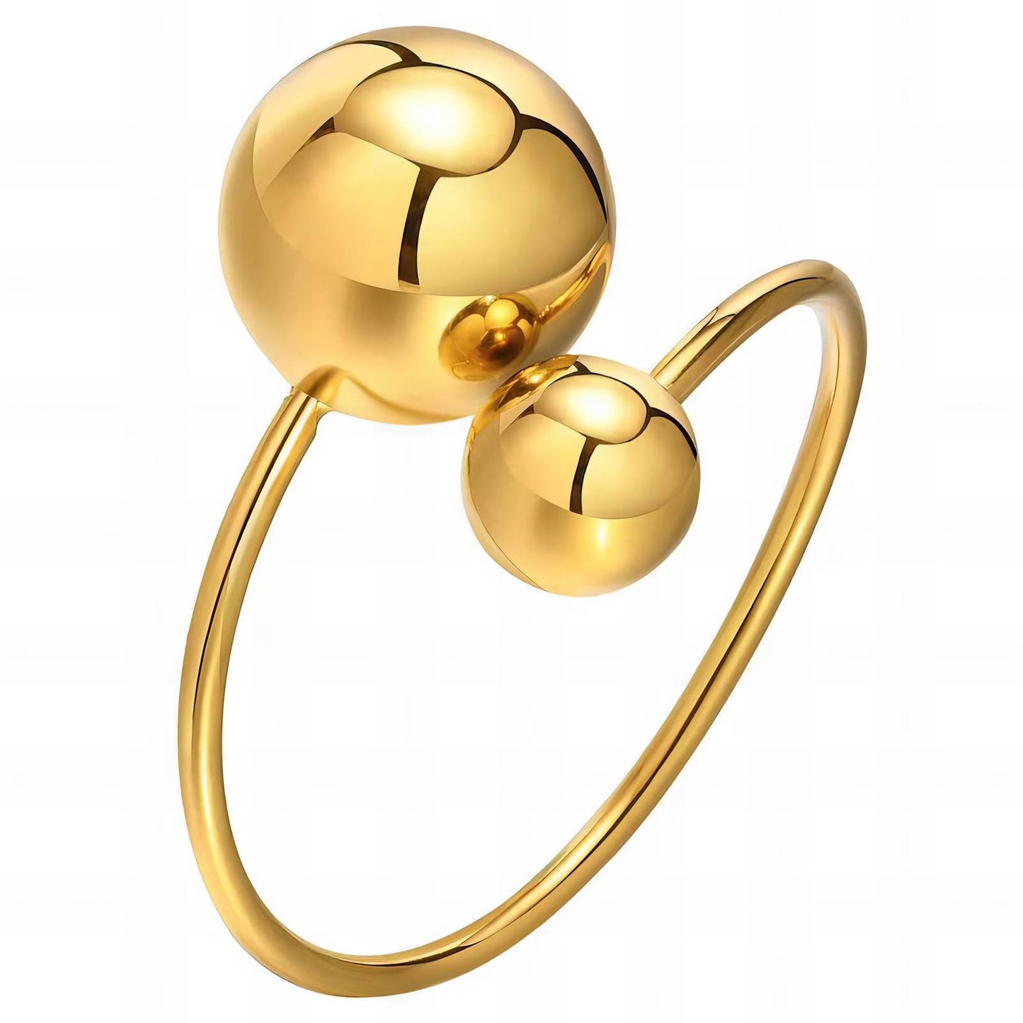 18K Gold Plated Steel Double Ball  Ring