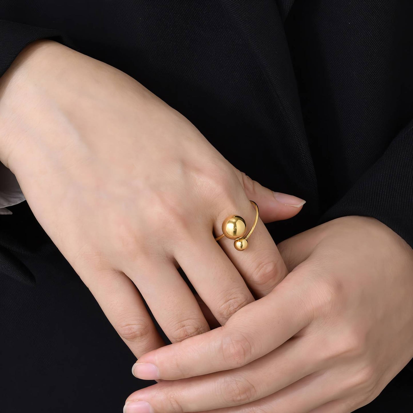 18K Gold Plated Steel Double Ball  Ring