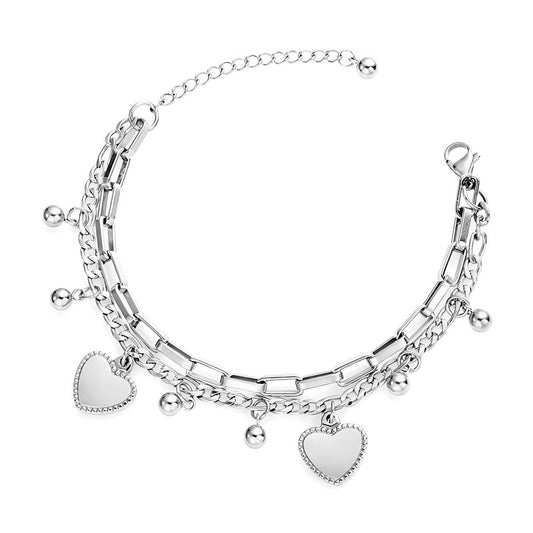 Stainless Steel Silver Hearts Bracelet