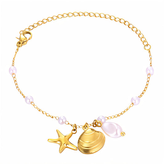 Starfish and Seashell 18K Gold Plated Steel Bracelet