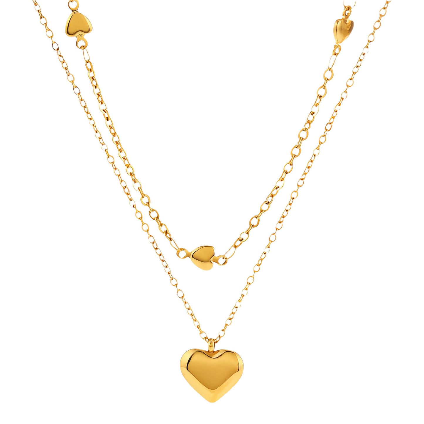 18K Gold Plated Steel Hearts Necklace
