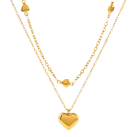 18K Gold Plated Steel Hearts Necklace