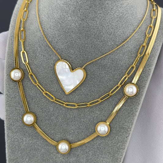 3 Piece White Gold Heart Necklace